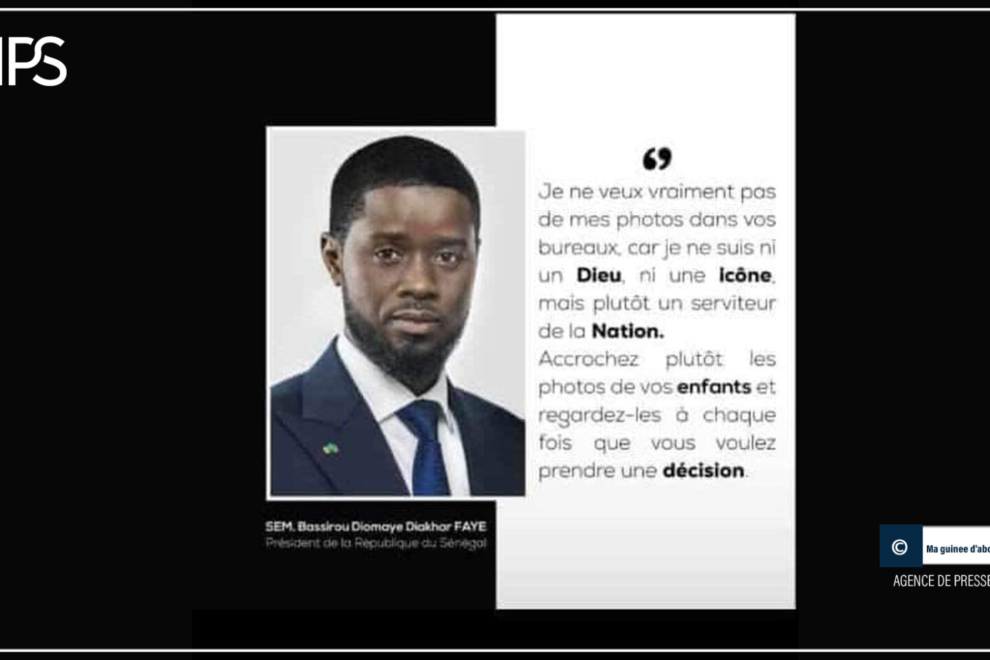 Non, Bassirou Diomaye Faye n’a pas dit aux Sénégalais de ne pas accrocher sa photo dans leur bureau