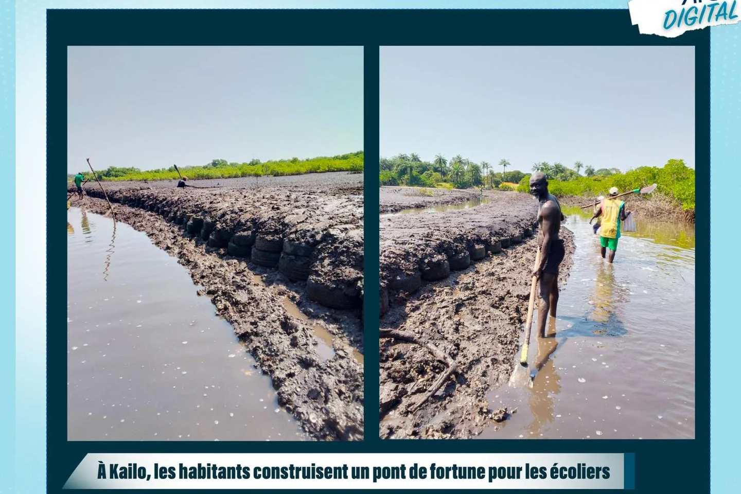 A Kailo, les habitants construisent un pont de fortune pour les écoliers