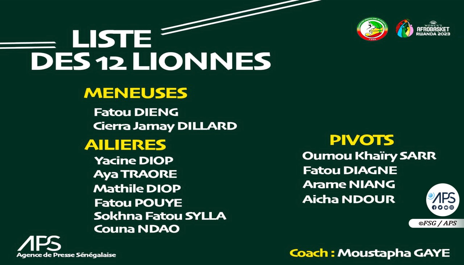 Afrobasket féminin : Moustapha Gaye publie une liste de 12 joueuses dont Cierra Janay Dillard