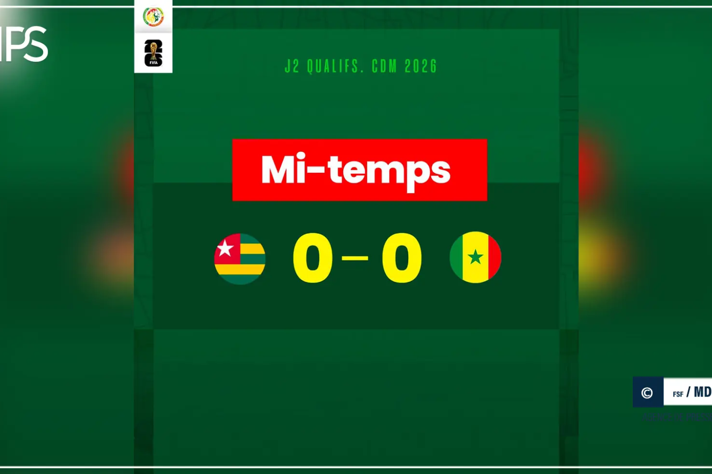 Le Sénégal fait nul blanc contre le Togo à la mi-temps
