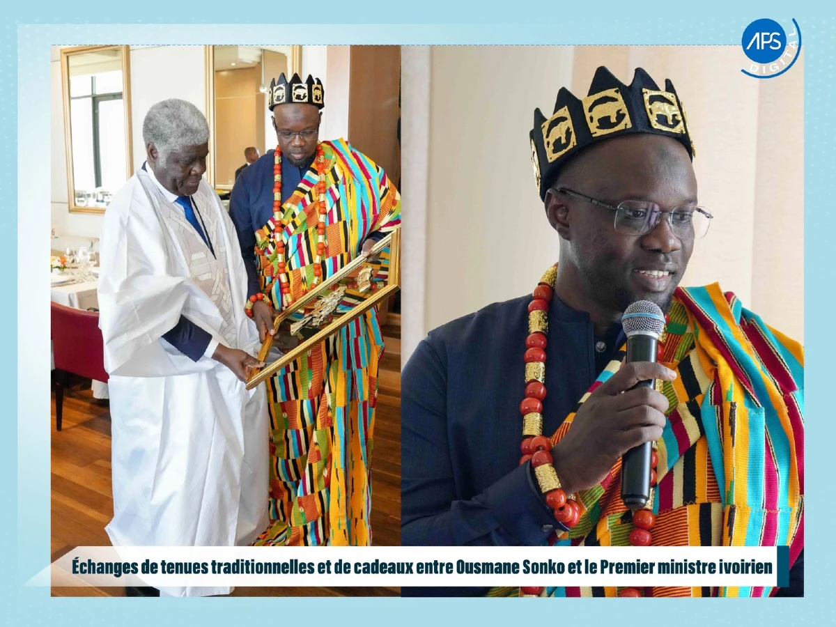 Echange de tenues traditionnelles et de cadeaux entre Ousmane Sonko et le Premier ministre ivoirien 