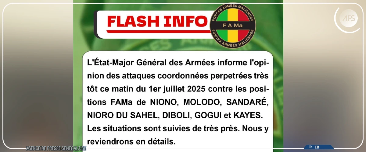 Mali: des attaques simultanées dans plusieurs localités à l’ouest