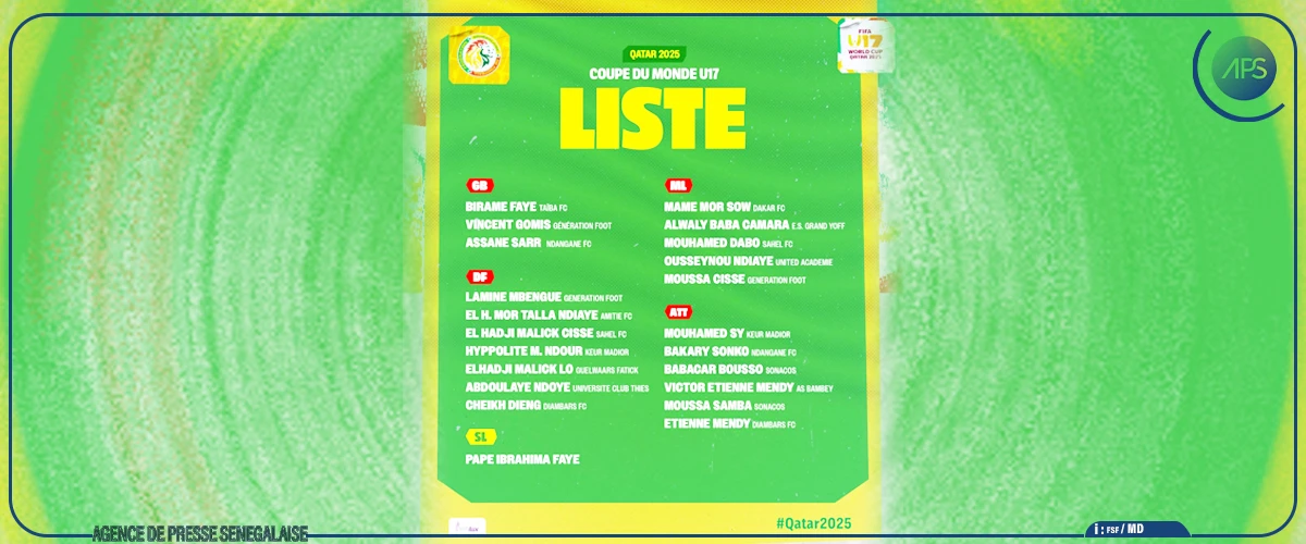 Mondial U17 au Qatar : Pape Ibrahima Faye publie une liste de 21 joueurs