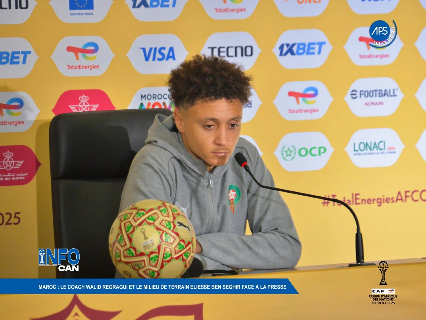 Maroc : le coach Walid Regragui et le milieu de terrain Eliesse Ben Seghir face à la presse