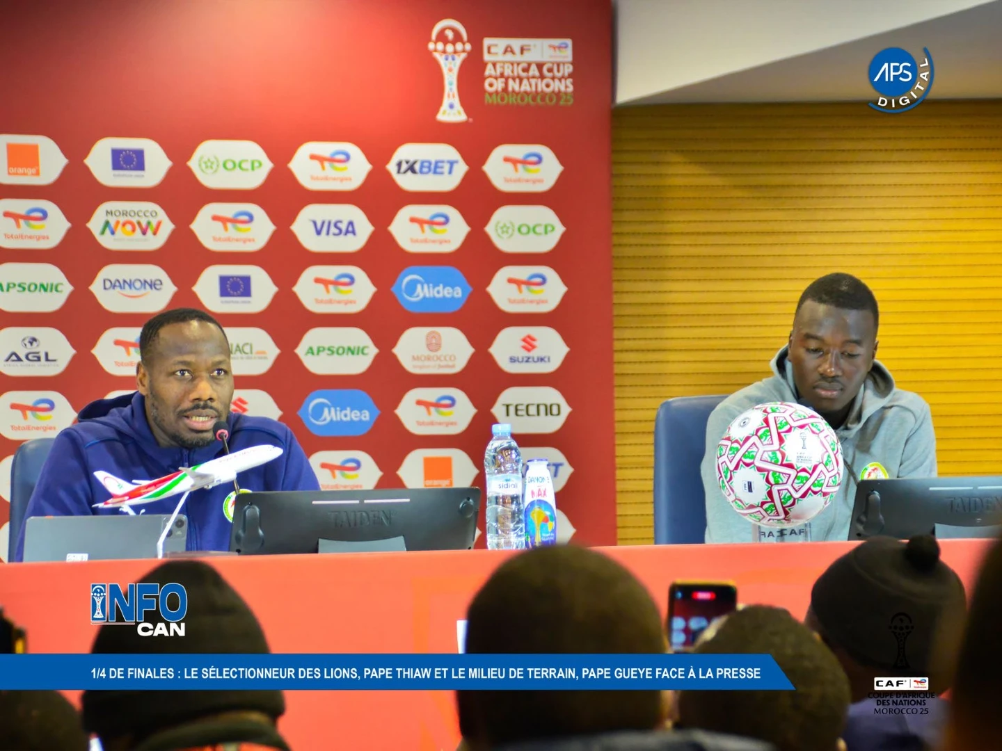 1/4 de finales : le sélectionneur des lions, Pape Thiaw et le milieu de terrain, Pape Gueye face à la Presse