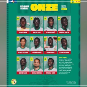 Belgique-Sénégal :  Mané, Sarr et Ndiaye en attaque , Pathé Ciss et Pape Guèye titularisés