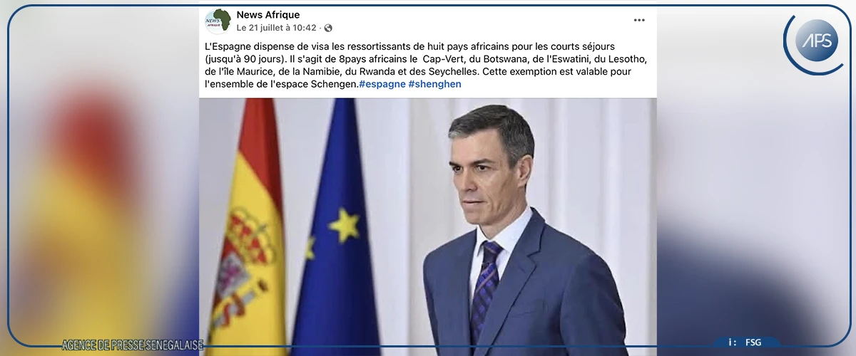 FAUX : l'Espagne n'a pas exempté de visa les ressortissants de huit pays africains pour les séjours de moins de 90 jours