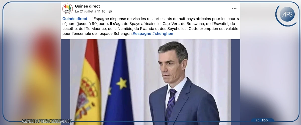 FAUX : l'Espagne n'a pas exempté de visa les ressortissants de huit pays africains pour les séjours de moins de 90 jours